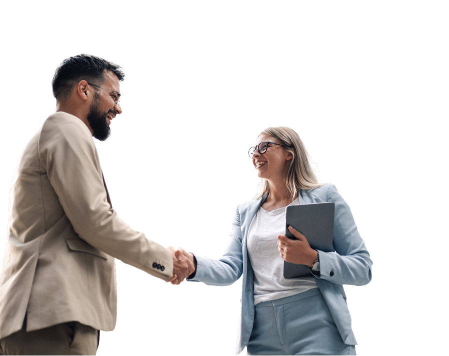 Two people shaking hands representing successful financial partnership and user outcomes